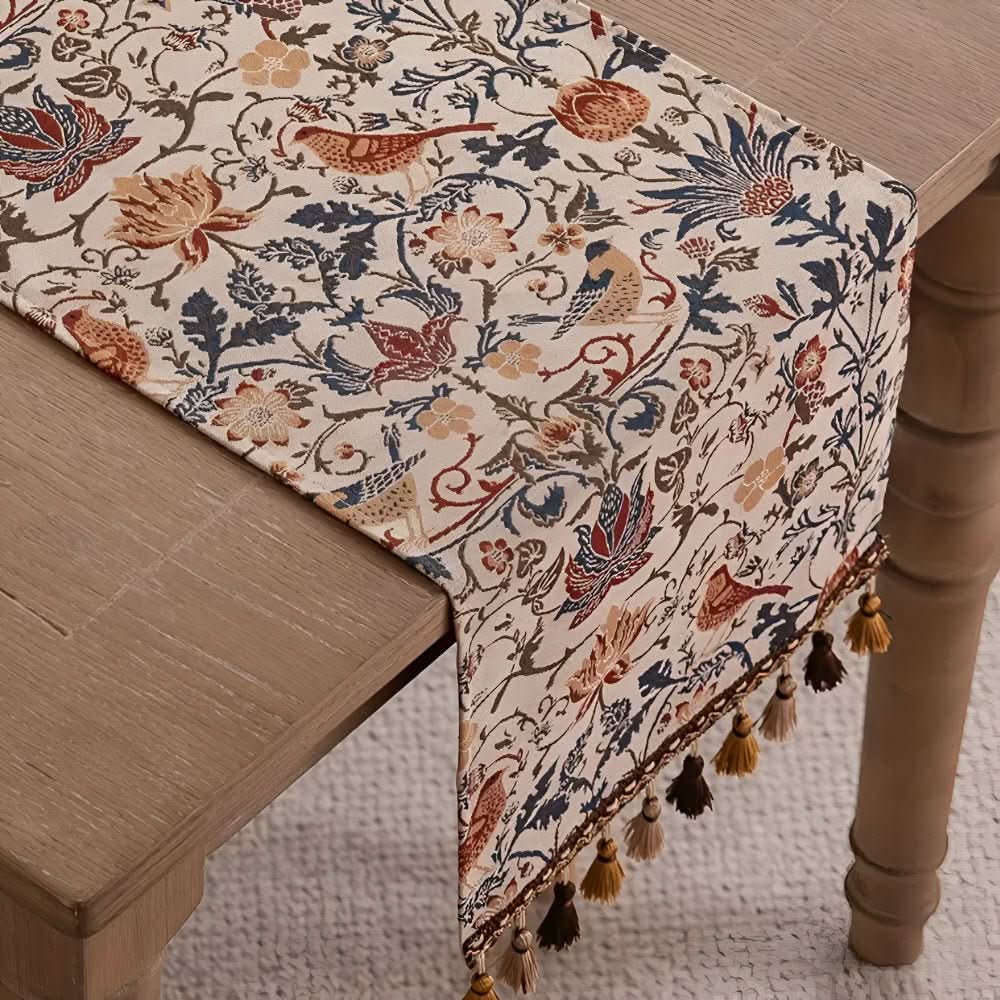 Heritage Looms Elegant Table Runner With Floral And Bird Motif | Temsk