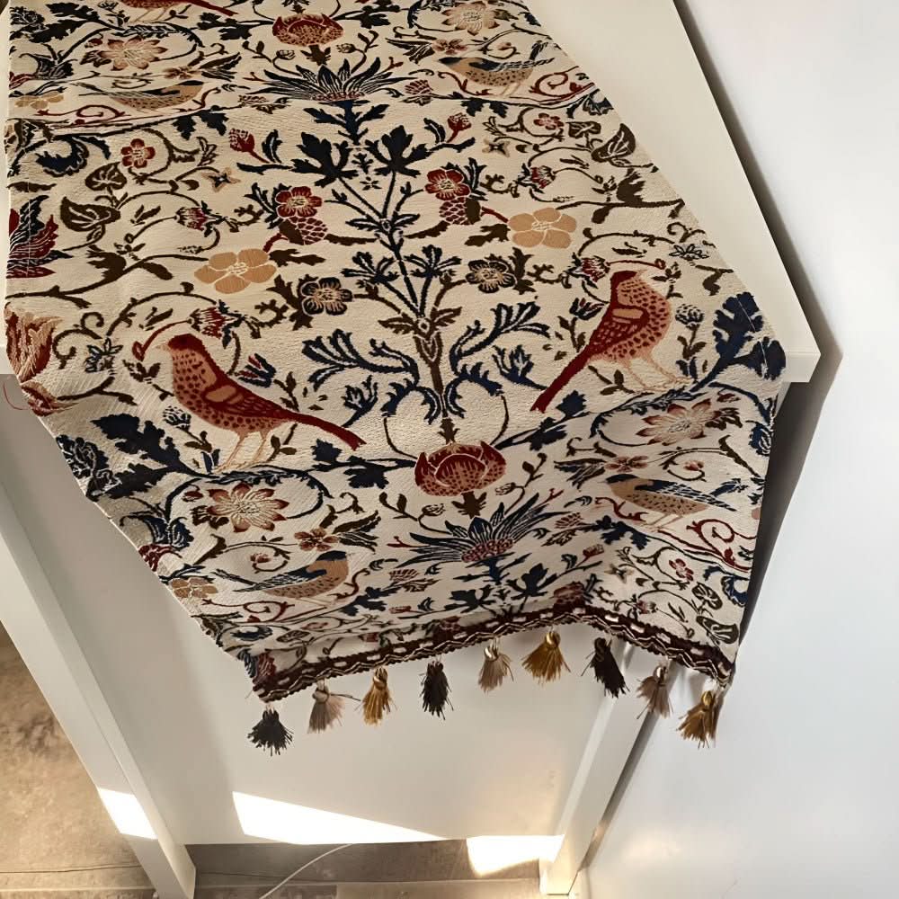 Heritage Looms Elegant Table Runner With Floral And Bird Motif | Temsk