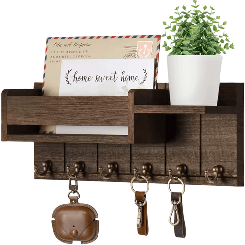 HavenNest Solid Wood Wall Organizer With Mail Holder And Hooks Temsk