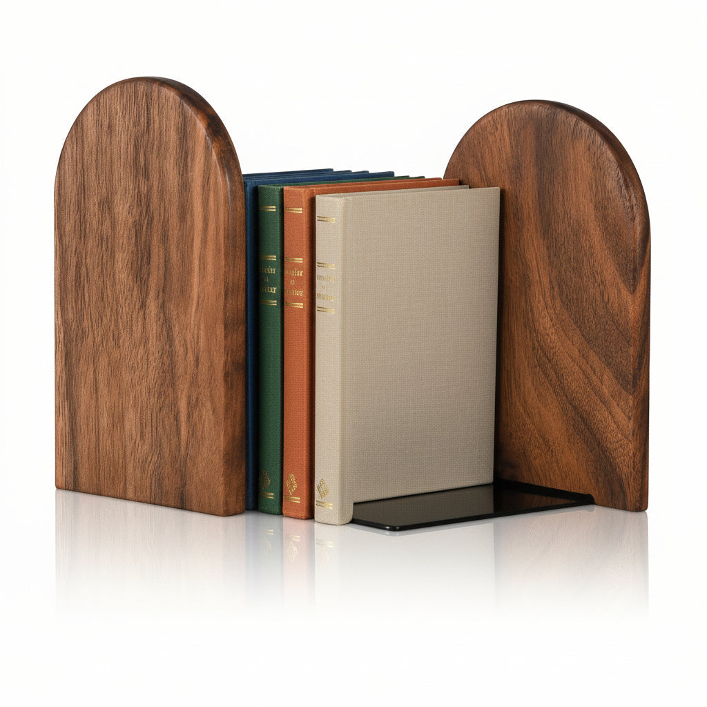 Black Walnut Wooden Bookends For Heavy Duty Desk Organization | Temsk
