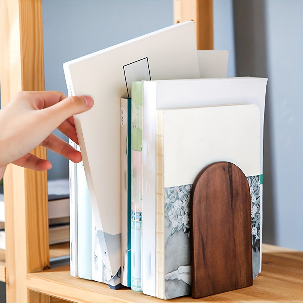 Black Walnut Wooden Bookends For Heavy Duty Desk Organization | Temsk