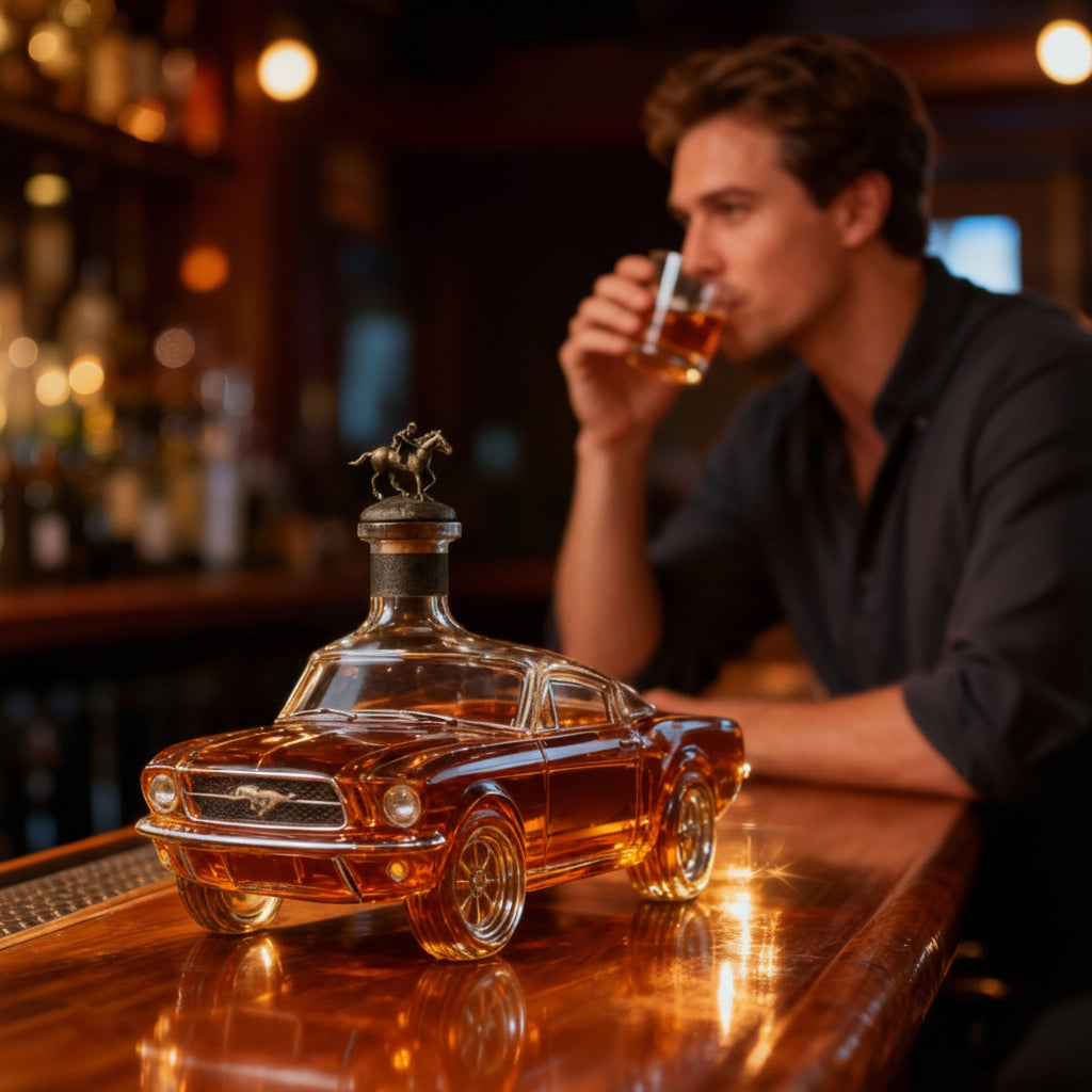 Whiskey-Dekanterglas in Autoform für Heimbar-Dekor | Temsk