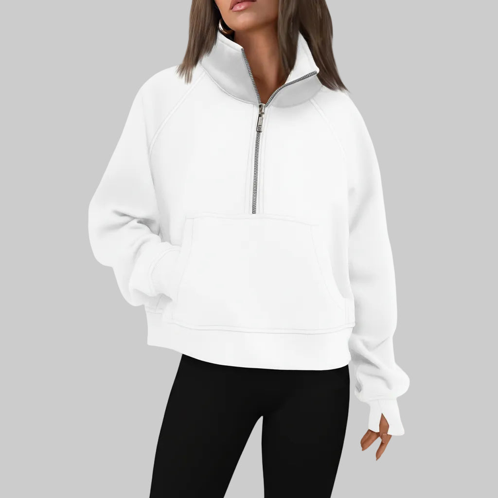 Kvinders cropped fleece-sweatshirt med halv lynlås til daglig varme | Temsk