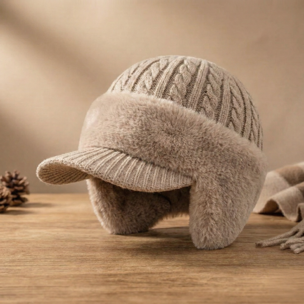 Gemütliche Strickmütze mit Ohrenklappen im Trapper-Design für kaltes Wetter | Temsk