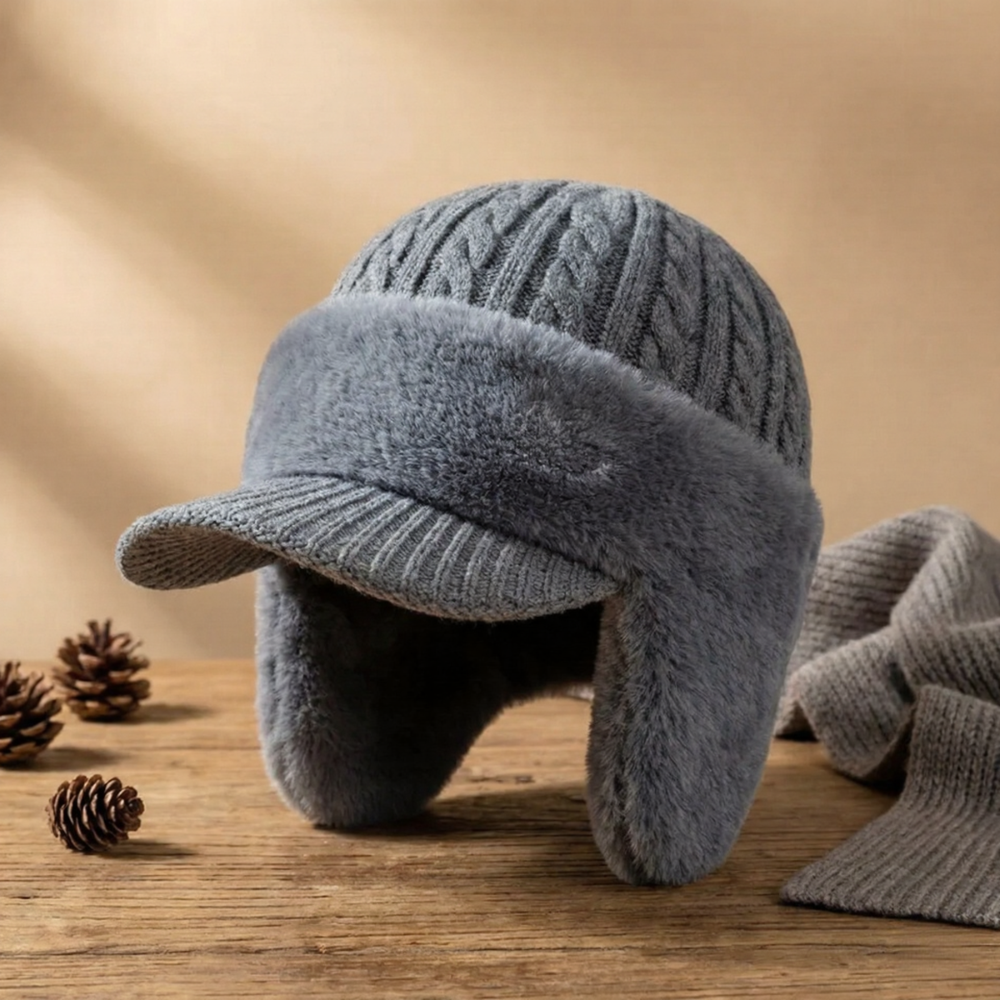 Gemütliche Strickmütze mit Ohrenklappen im Trapper-Design für kaltes Wetter | Temsk