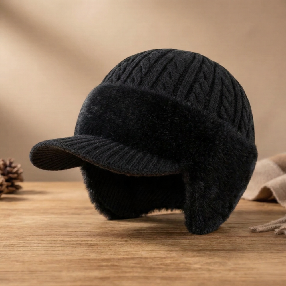 Gemütliche Strickmütze mit Ohrenklappen im Trapper-Design für kaltes Wetter | Temsk