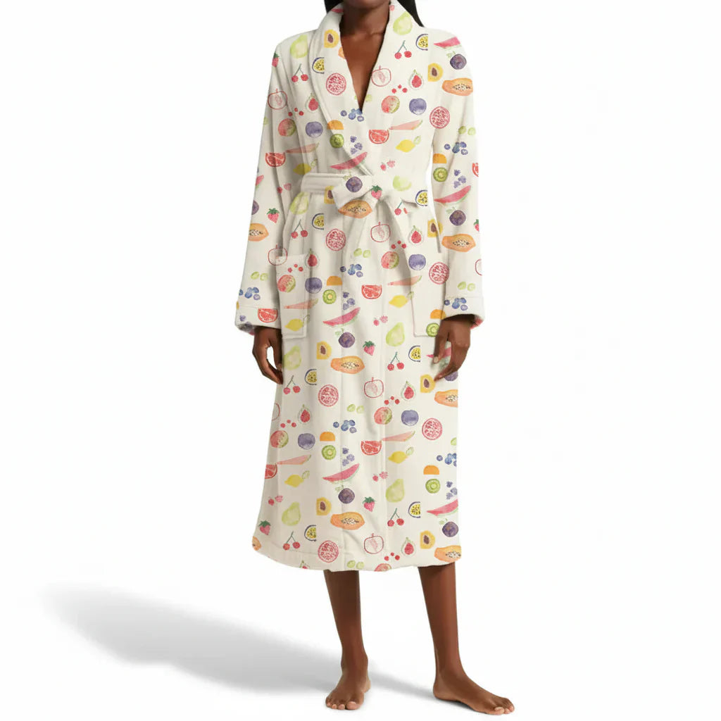 Floral Flannel Bathrobe With Shawl Collar And Tie Waist | Temsk