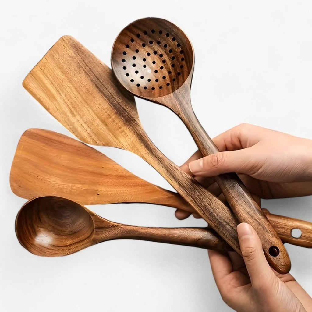 TimberCraft Utensils - 11-Piece Wooden Kitchen Set For Safe, Scratch-Free Cooking | Temsk