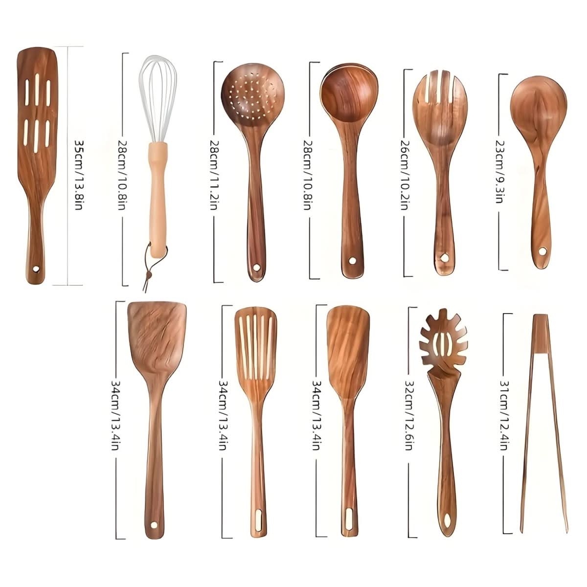 TimberCraft Utensils - 11-Piece Wooden Kitchen Set For Safe, Scratch-Free Cooking | Temsk