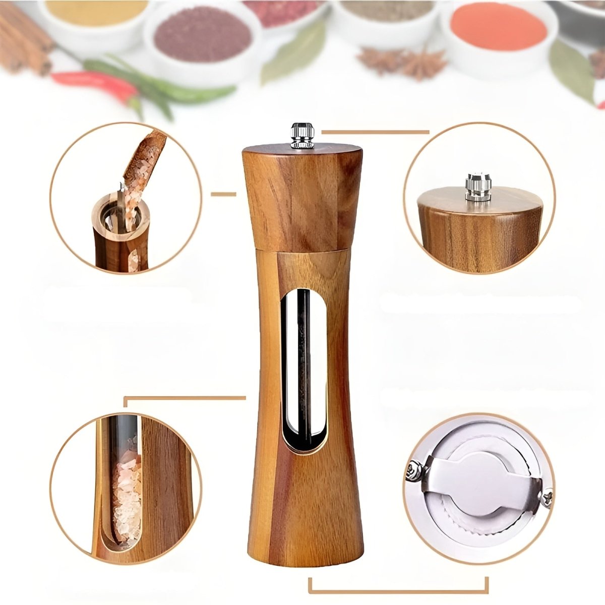 Dřevěné mlýnky na sůl a pepř WoodViva pro přesné kořenění | Temsk