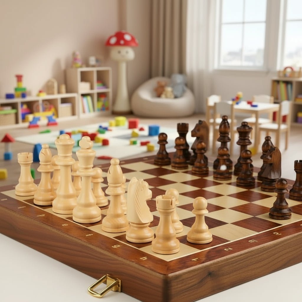 AuroraChess Premium Wooden Chess Set With Foldable Walnut Board | Temsk
