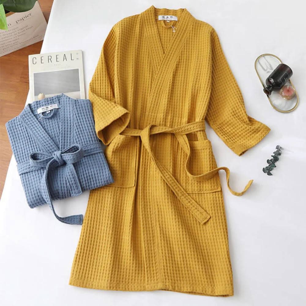 CloudWeave Waffle V-Neck Bathrobe Made From 100 Percent Cotton | Temsk