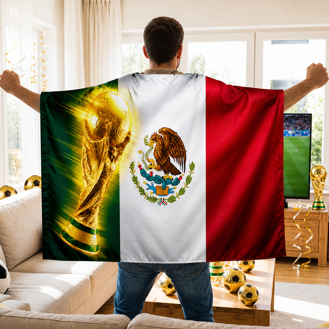 Mexiko-Flagge Fußballumhang Banner für Spieltag, große Flagge | Temsk