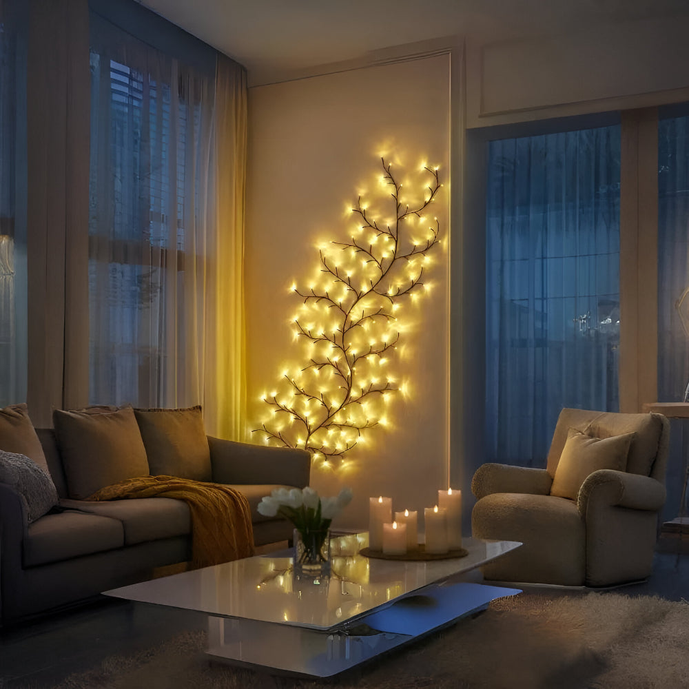 Rustikale LED-Zweige Baum-Wandkunst mit sanfter Umgebungsbeleuchtung | Temsk