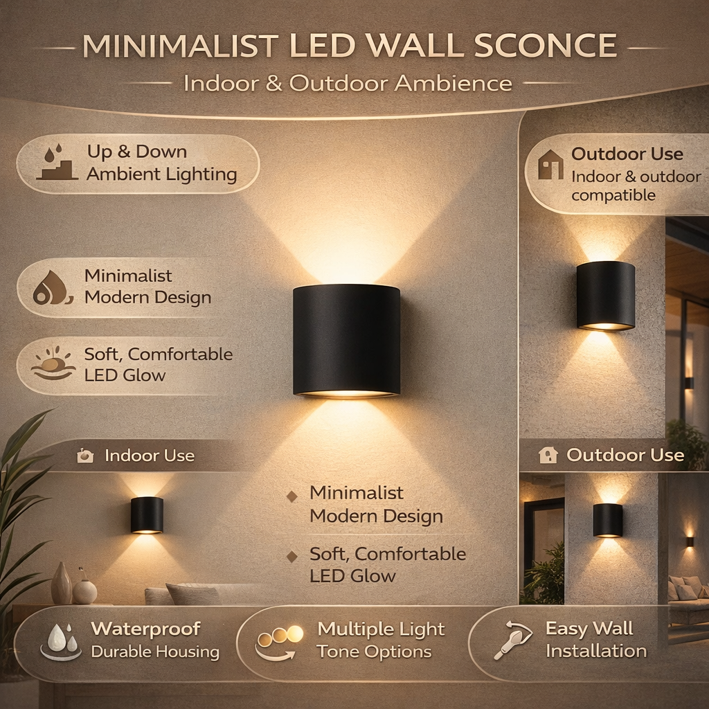 LED-Wandleuchte mit minimalistischem modernem Design für Innen- und Außenbereich | Temsk