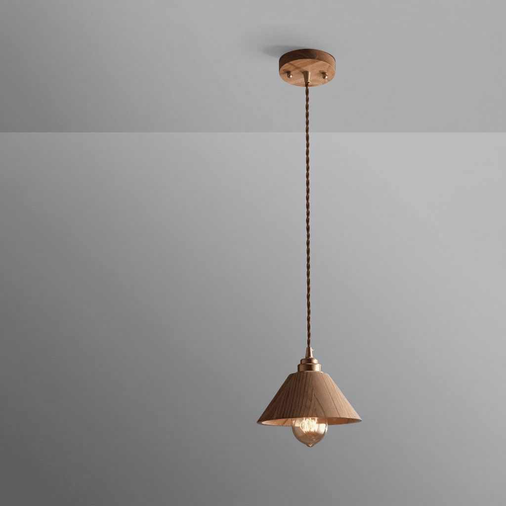 Valnøddetræ kegle pendellampe, moderne design, 12 tommer | Temsk