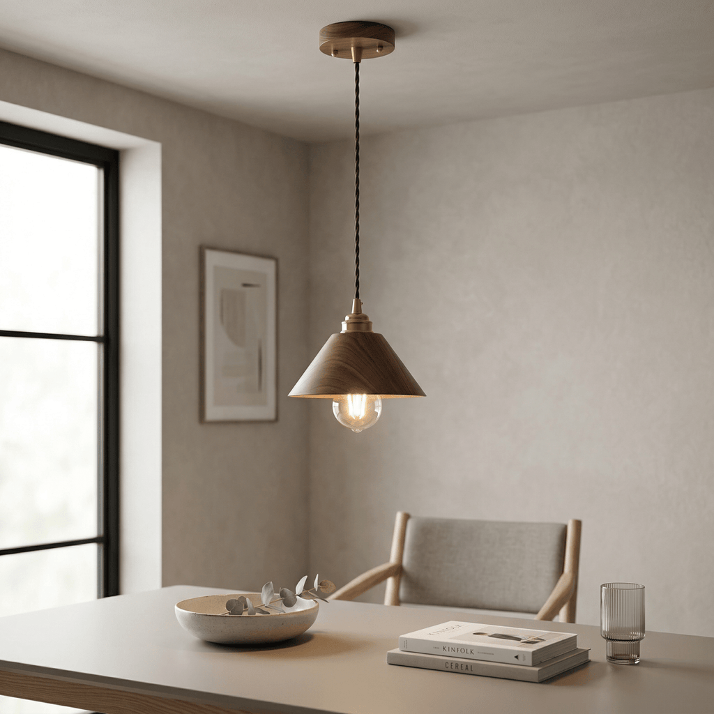 Valnøddetræ kegle pendellampe, moderne design, 12 tommer | Temsk