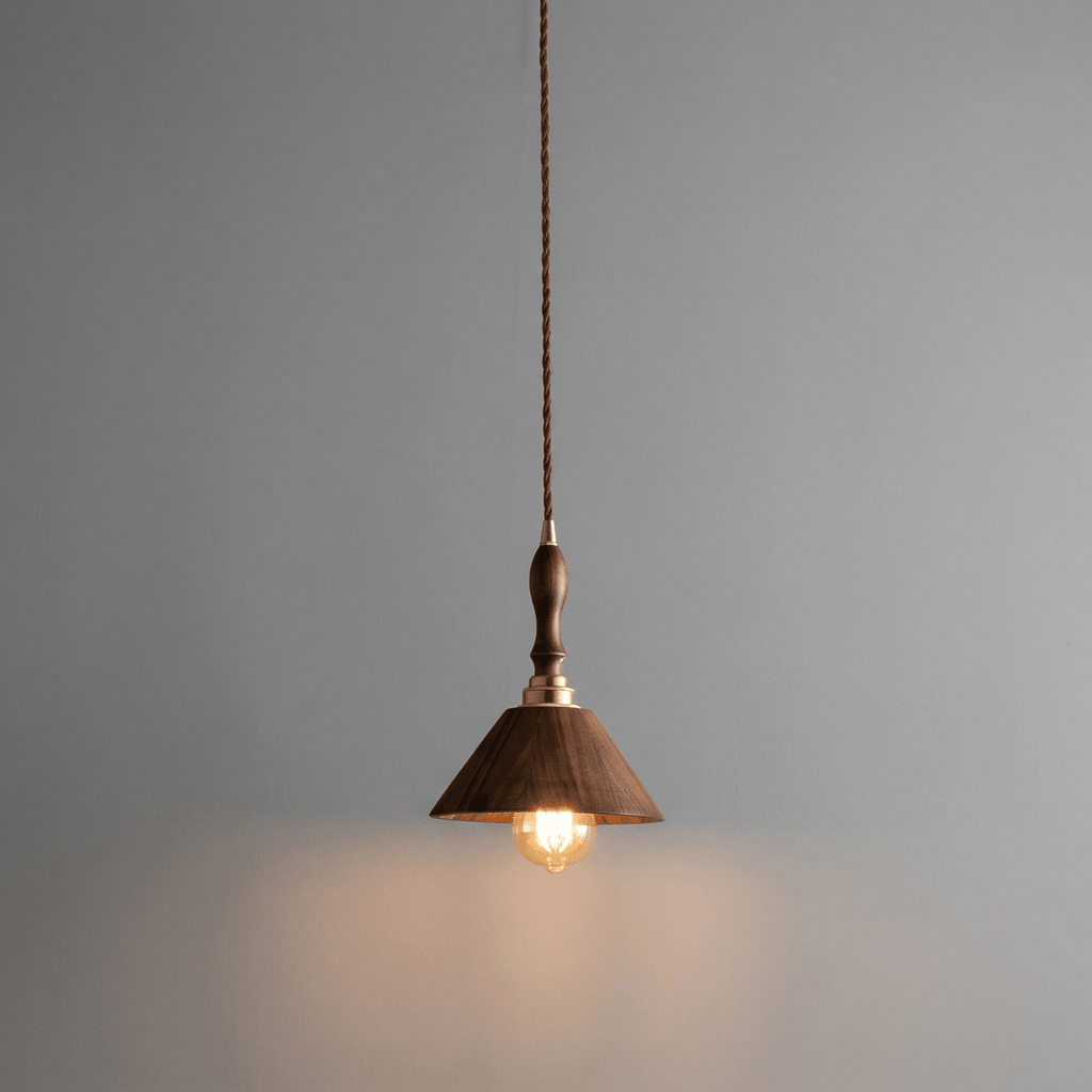 Valnøddetræ kegle pendellampe, moderne design, 12 tommer | Temsk