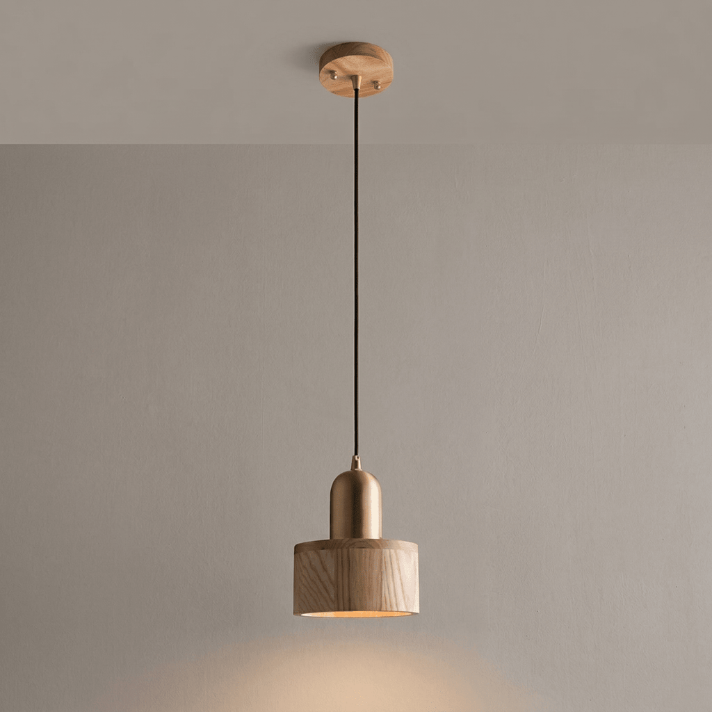 Modern Design Walnut Wood Cylinder Pendant Light, 12-Inch Height | Temsk