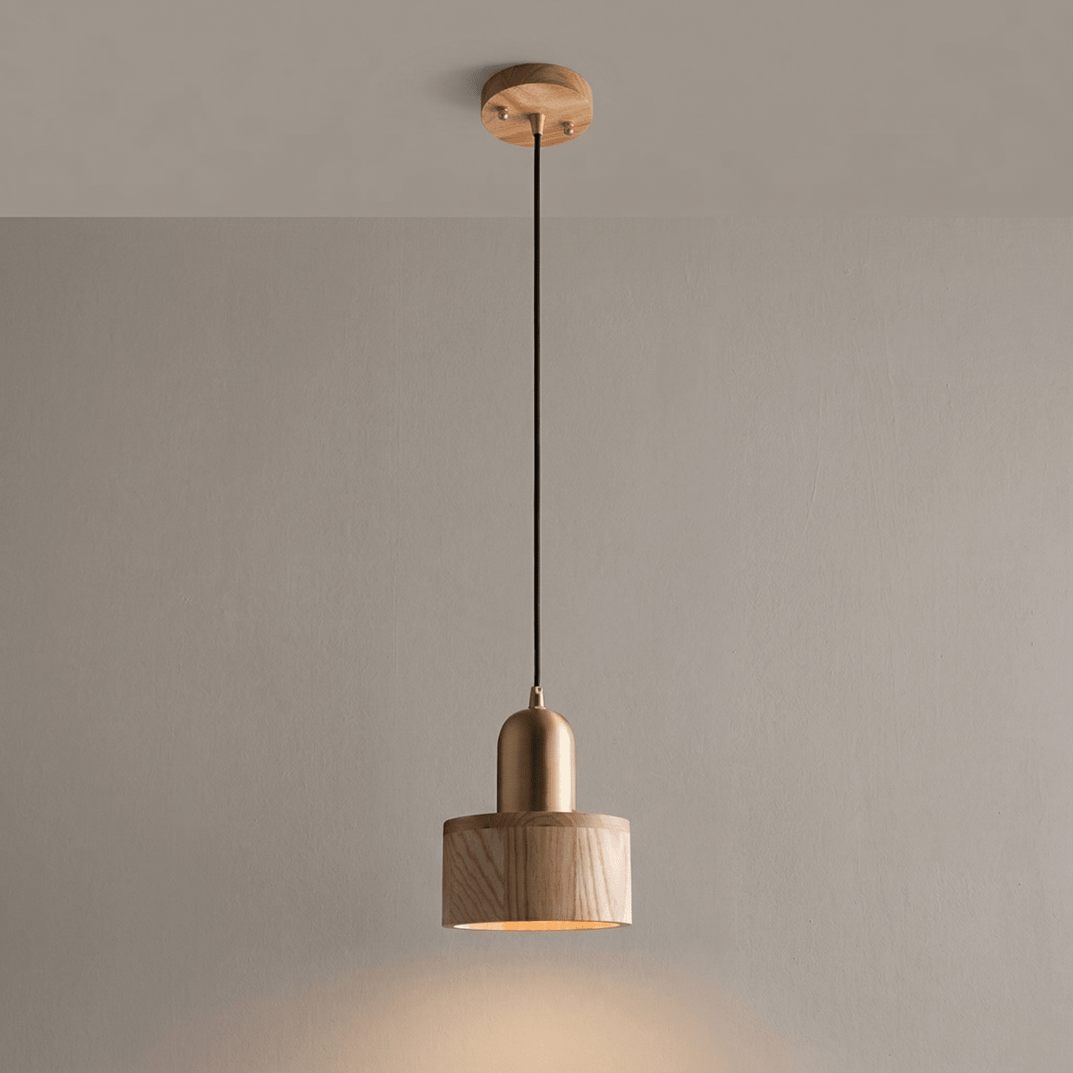 Modern Design Walnut Wood Cylinder Pendant Light, 12-Inch Height | Temsk
