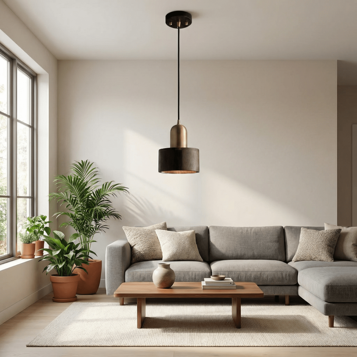 Modern Design Walnut Wood Cylinder Pendant Light, 12-Inch Height | Temsk