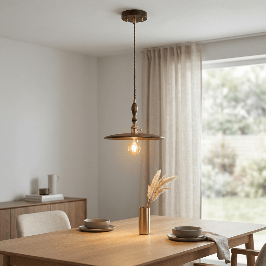 Japanese Design Walnut Wood Pendant Light Fixture, 12-Inch Size | Temsk