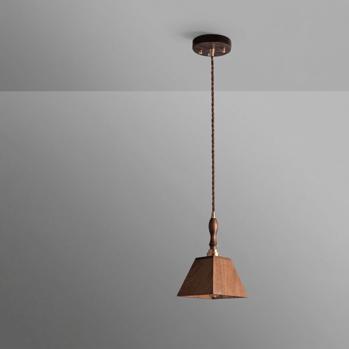 Pyramid Pendant Light Fixture In Walnut Wood, Modern Design, 12 Inches | Temsk