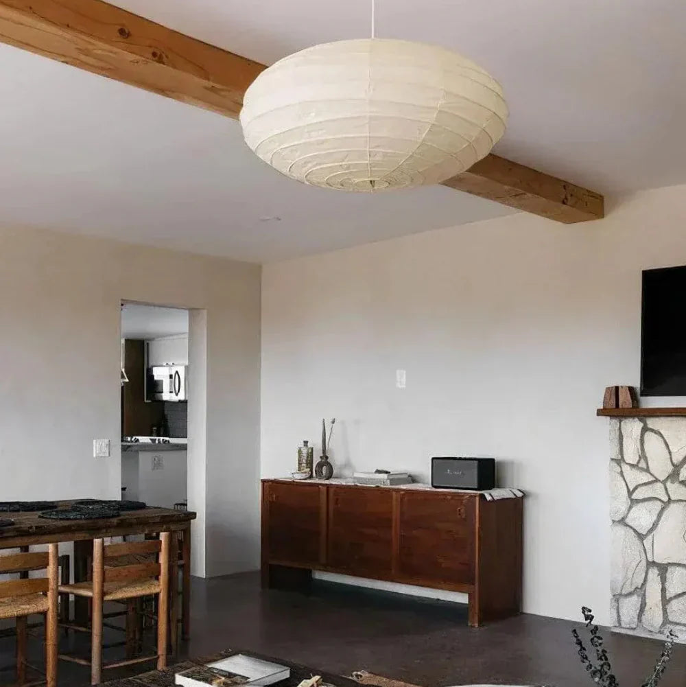 Rice Paper Pendant Light With Soft Oval Shade For Indoor Ceiling | Temsk