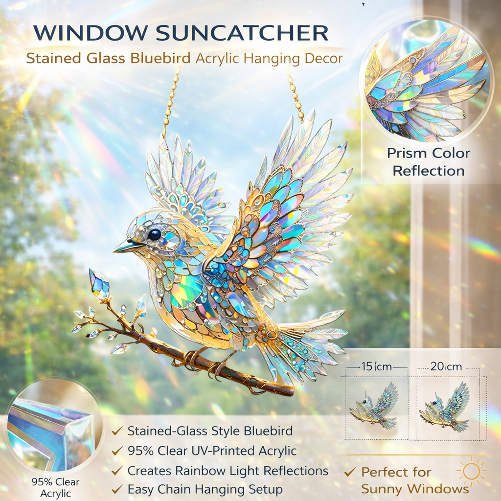 Bluebird Fenster-Sonnenfänger mit Buntglas-Acryl-Hängedekor | Temsk