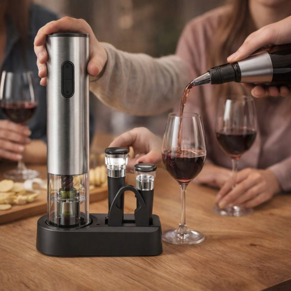 Wiederaufladbares elektrisches Weinöffner-Set aus Edelstahl | Temsk