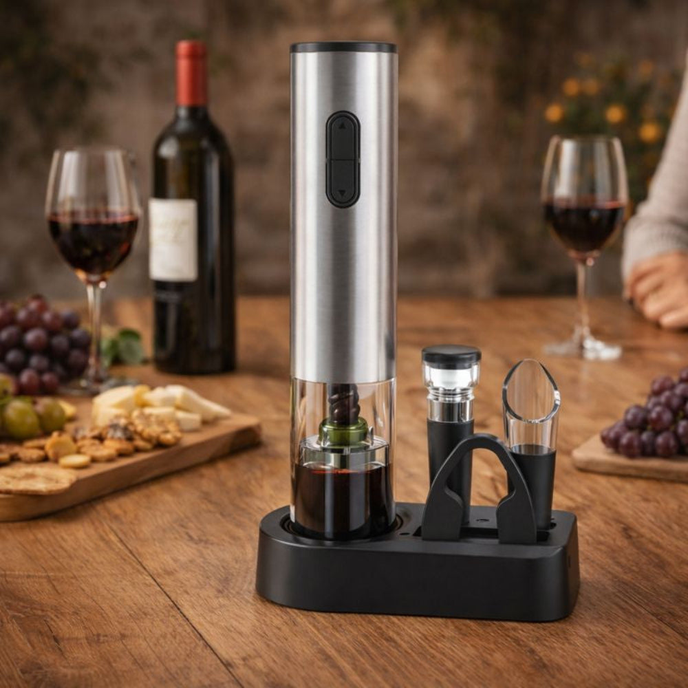 Wiederaufladbares elektrisches Weinöffner-Set aus Edelstahl | Temsk