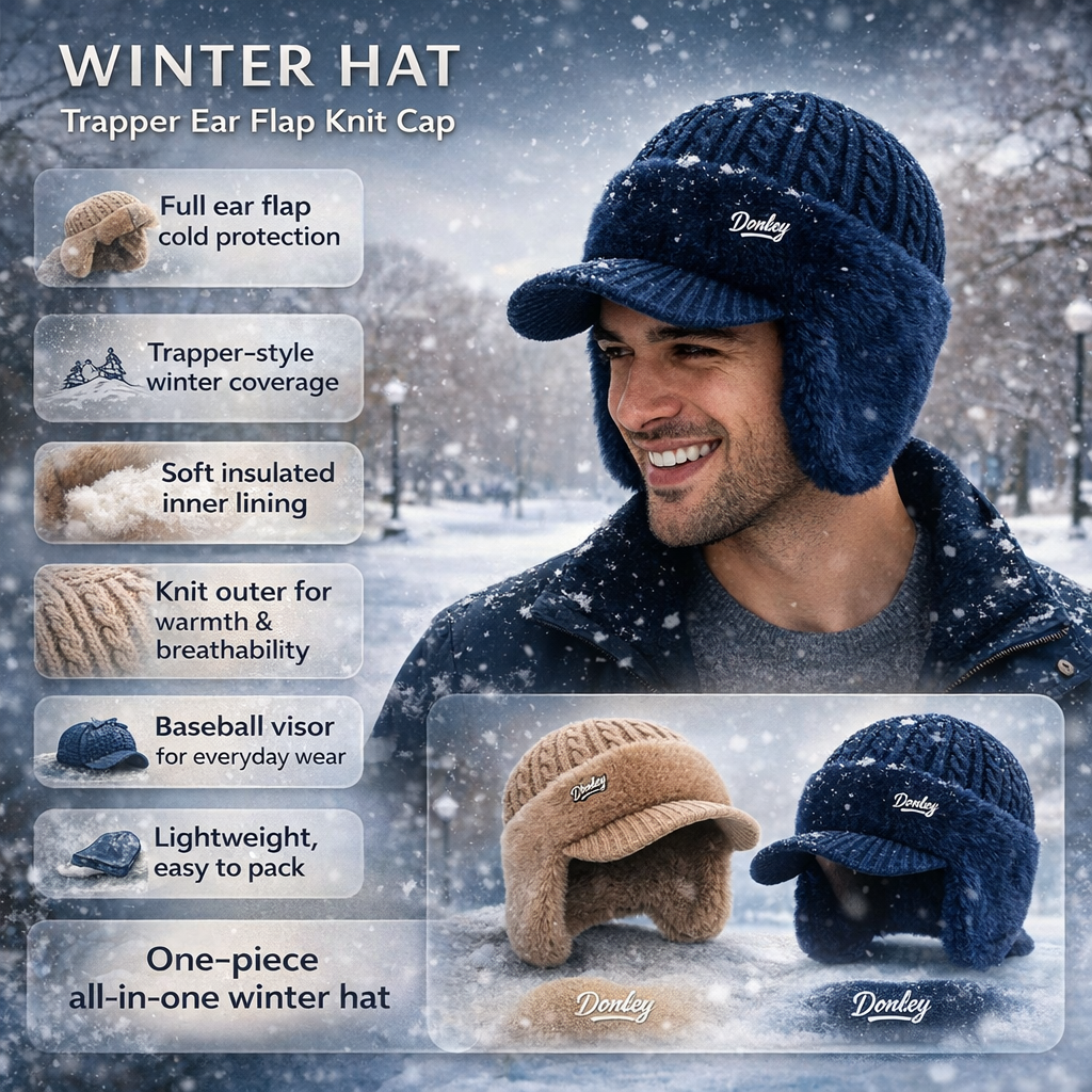 Cozy Knit Hat With Ear Flaps For Cold Winter Weather | Temsk