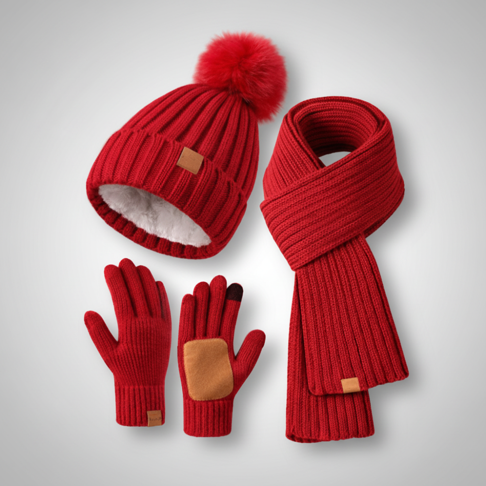 Gemütliches Strickmützen-, Schal- und Touchscreen-Handschuh-Set für den Winter | Temsk