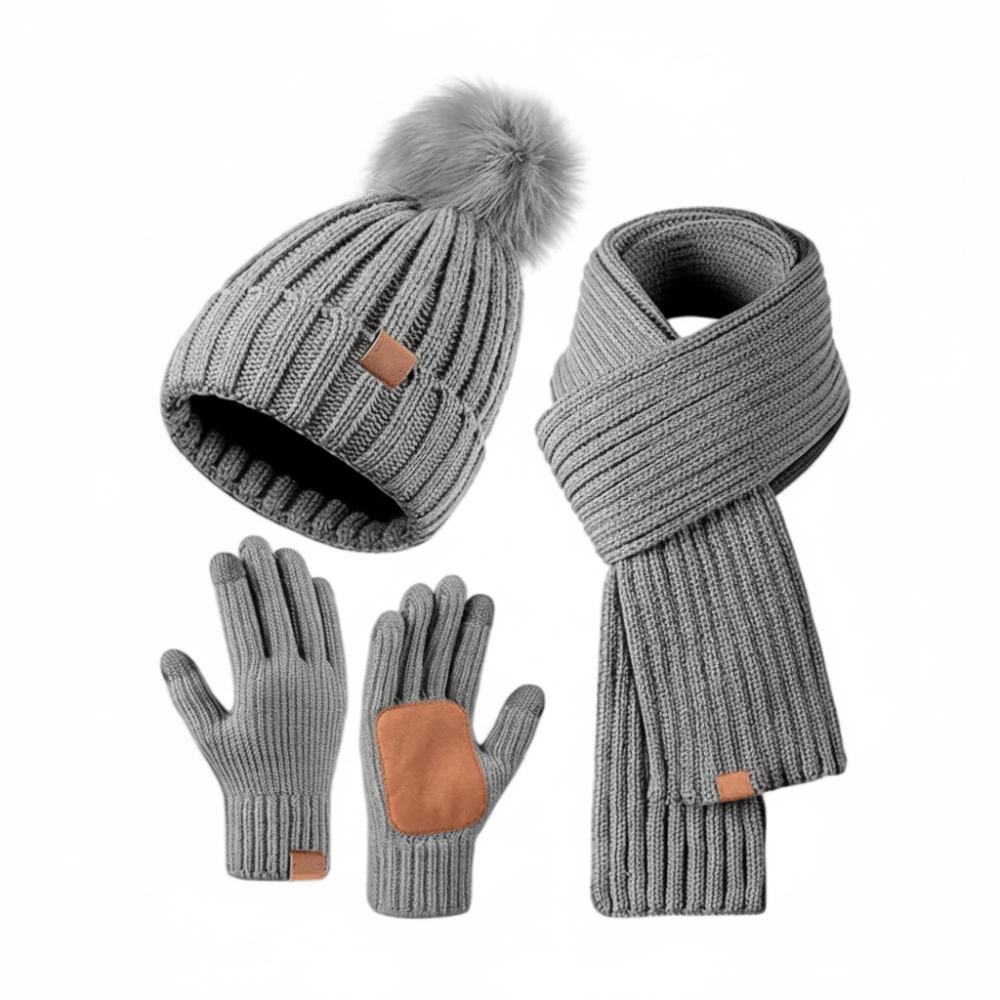 Gemütliches Strickmützen-, Schal- und Touchscreen-Handschuh-Set für den Winter | Temsk