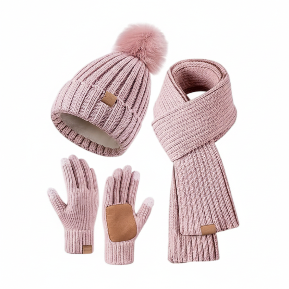 Gemütliches Strickmützen-, Schal- und Touchscreen-Handschuh-Set für den Winter | Temsk