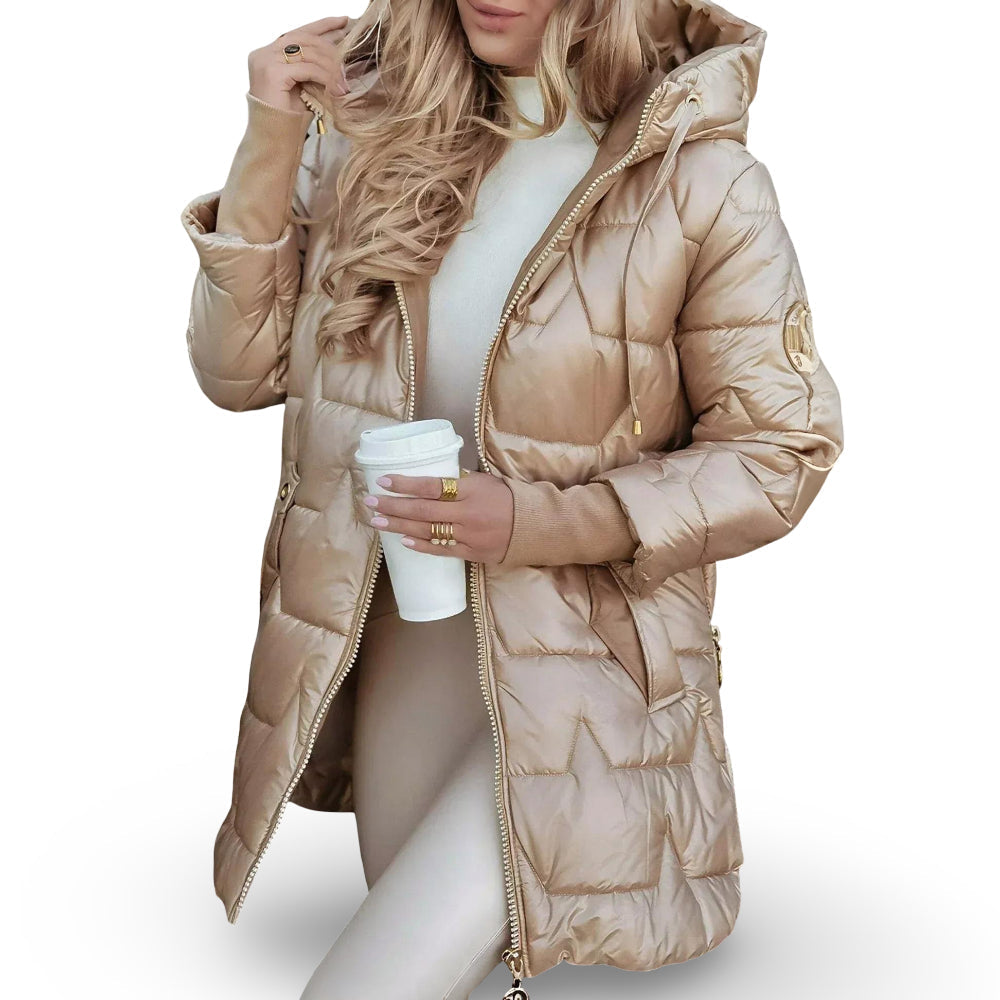 Damen-Steppjacke mit Kapuze und wattiertem Wintermantel-Look | Temsk