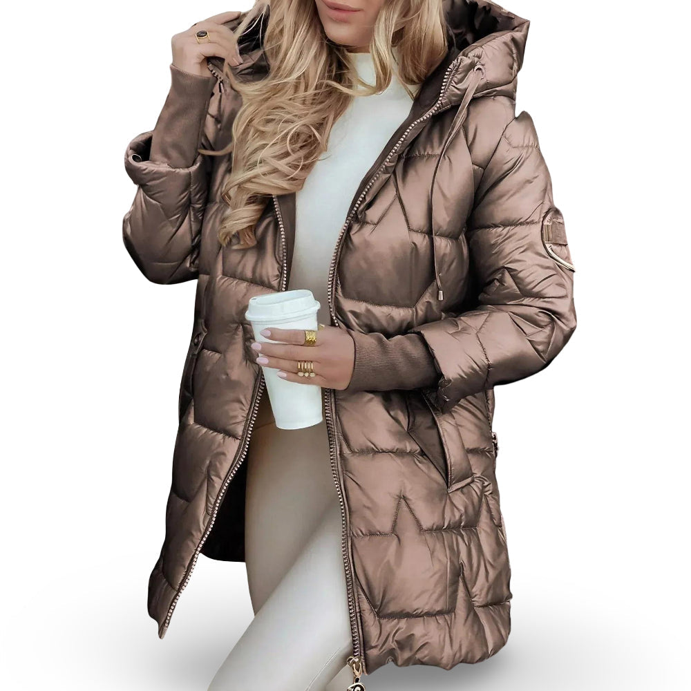 Damen-Steppjacke mit Kapuze und wattiertem Wintermantel-Look | Temsk