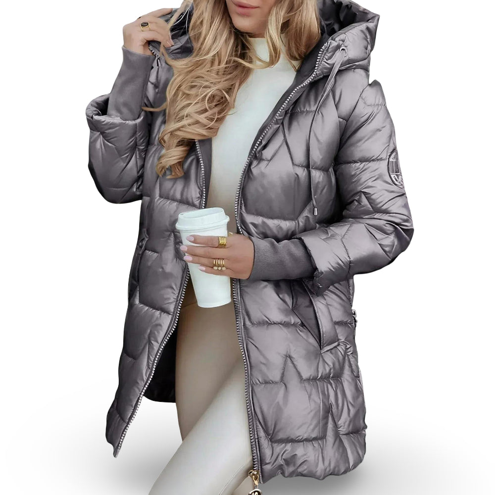Damen-Steppjacke mit Kapuze und wattiertem Wintermantel-Look | Temsk