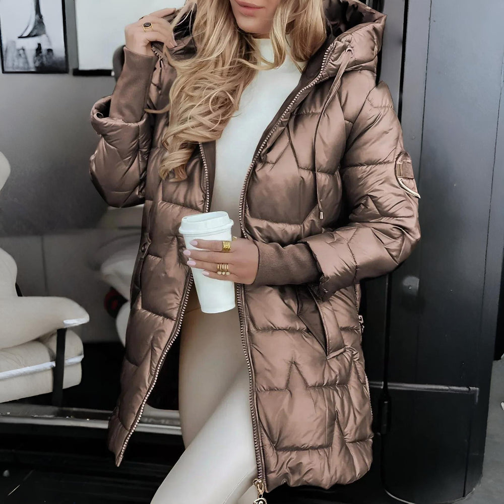 Damen-Steppjacke mit Kapuze und wattiertem Wintermantel-Look | Temsk