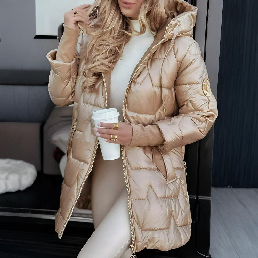 Damen-Steppjacke mit Kapuze und wattiertem Wintermantel-Look | Temsk