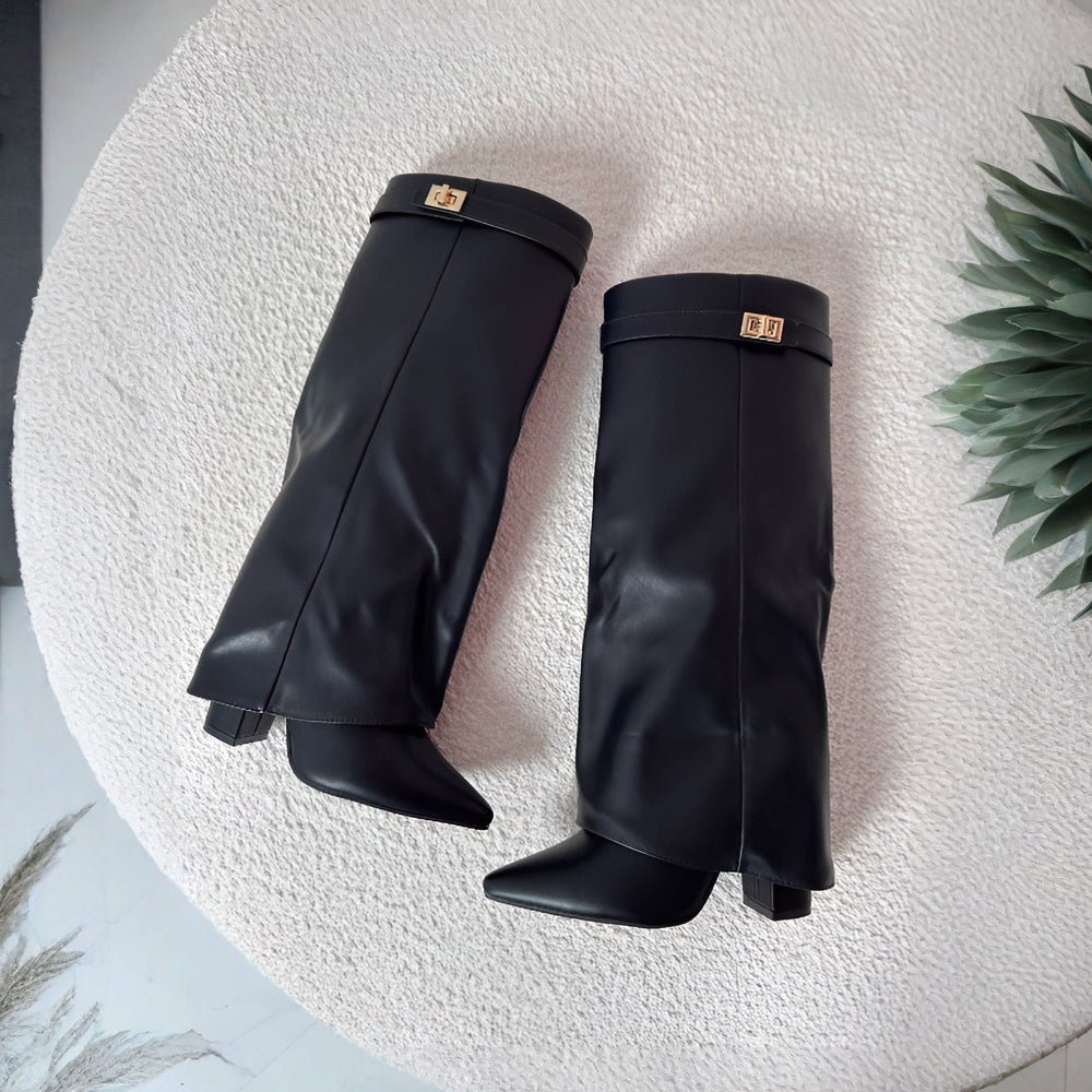 Spitz zulaufende knielange Stiefel für Damen für den Alltagsstil | Temsk