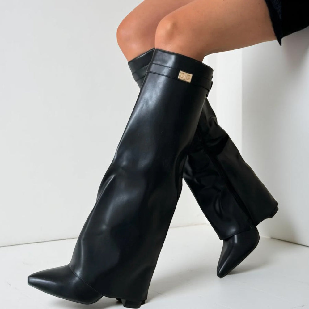 Spitz zulaufende knielange Stiefel für Damen für den Alltagsstil | Temsk