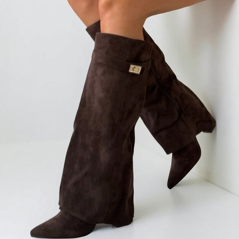 Spitz zulaufende knielange Stiefel für Damen für den Alltagsstil | Temsk