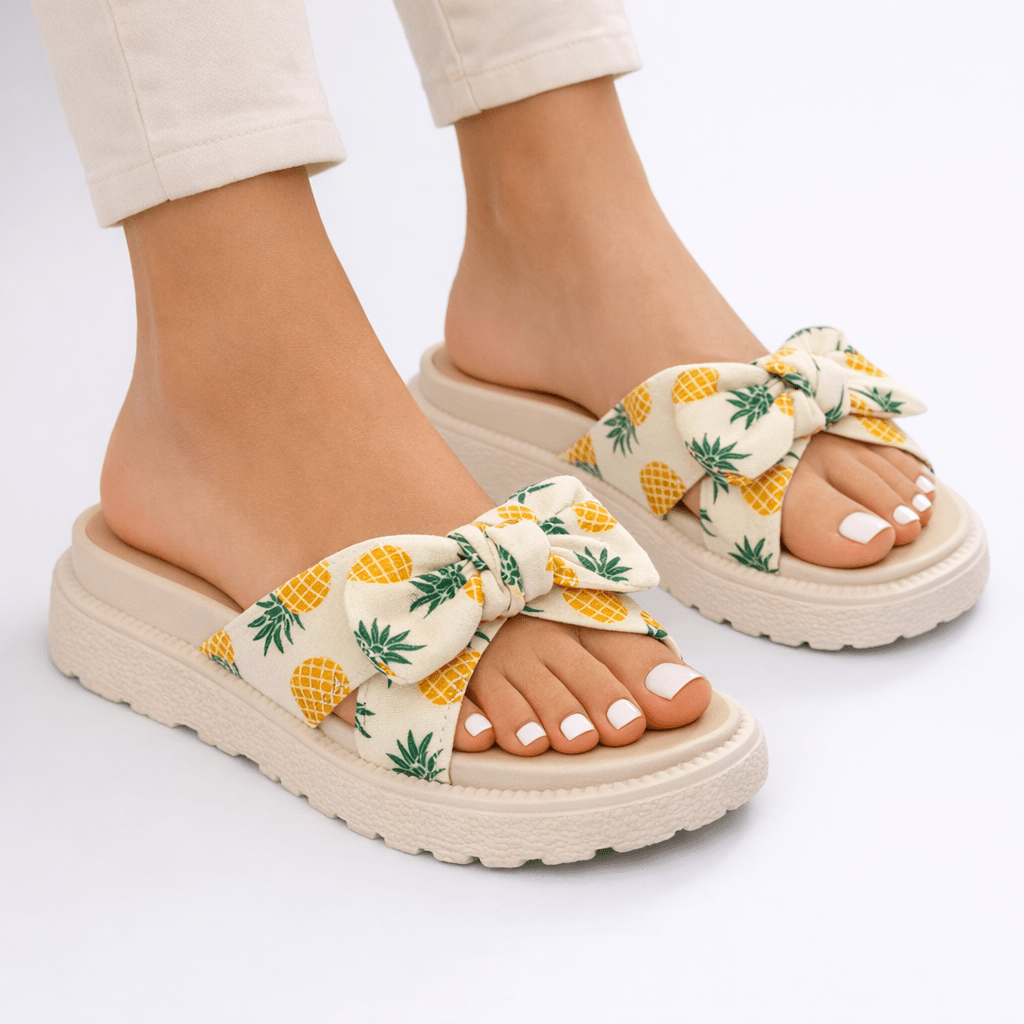 Bow Detail Flat Sandals For Women, Comfortable Summer Footwear | Temsk
