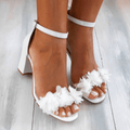 Floral Ankle Strap Block Heel Sandals For Women, Comfortable Footwear | Temsk
