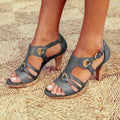 Women's Ankle Strap Heeled Sandals in Faux Leather, Size 8 | Temsk