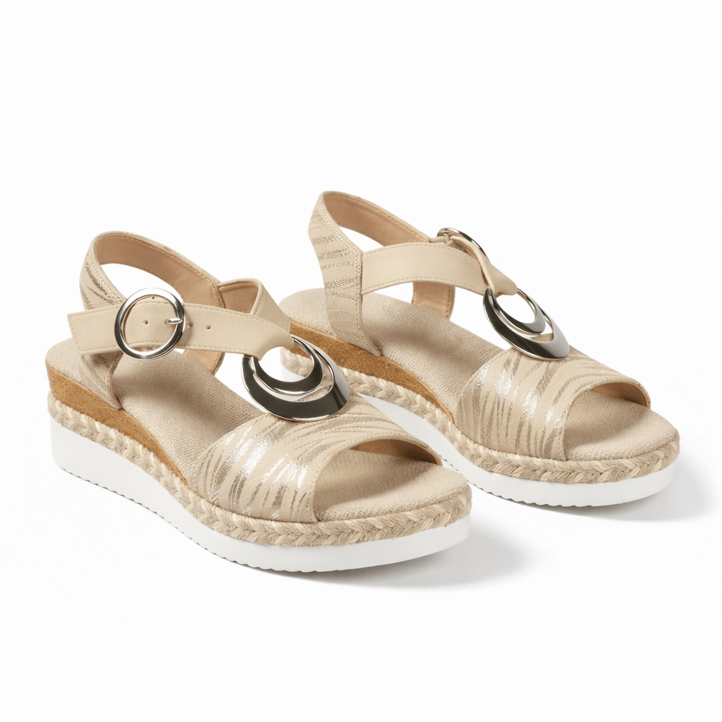 Women's Metallic Wedge Sandals With Ankle Strap For Summer Comfort | Temsk