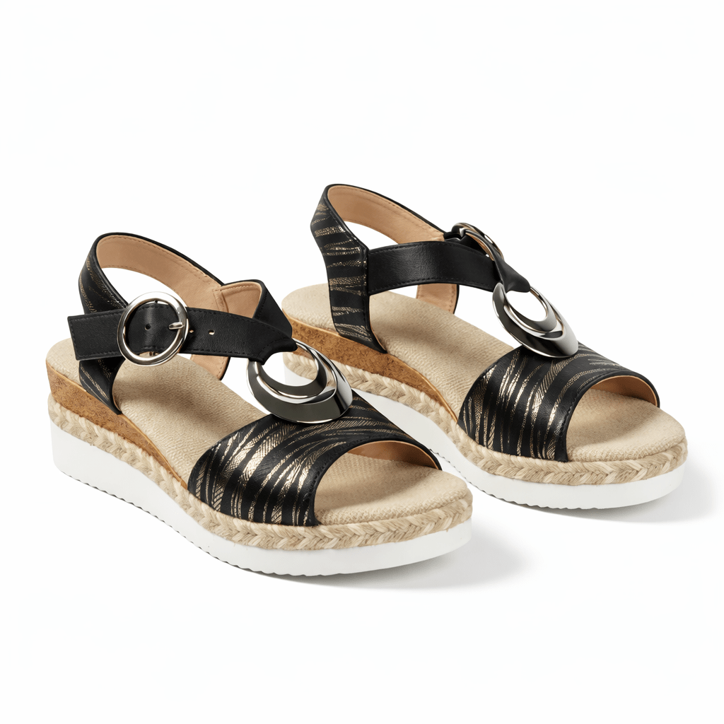 Women's Metallic Wedge Sandals With Ankle Strap For Summer Comfort | Temsk