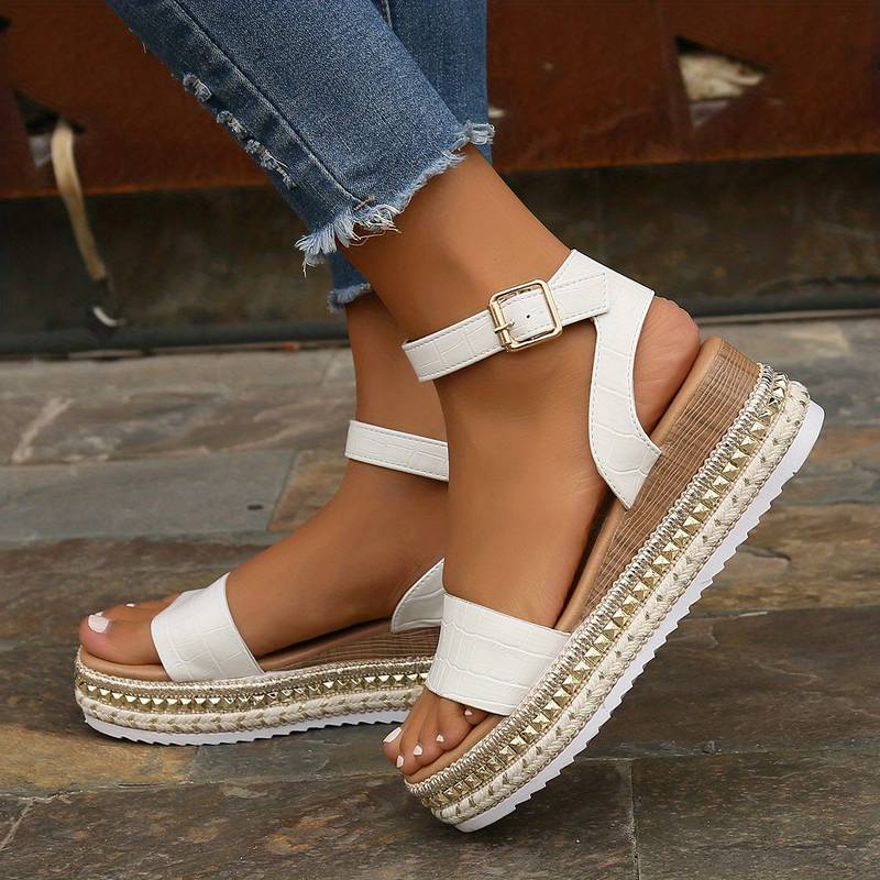 Women's Ankle Strap Platform Sandals With Textured Sole And Size Options | Temsk