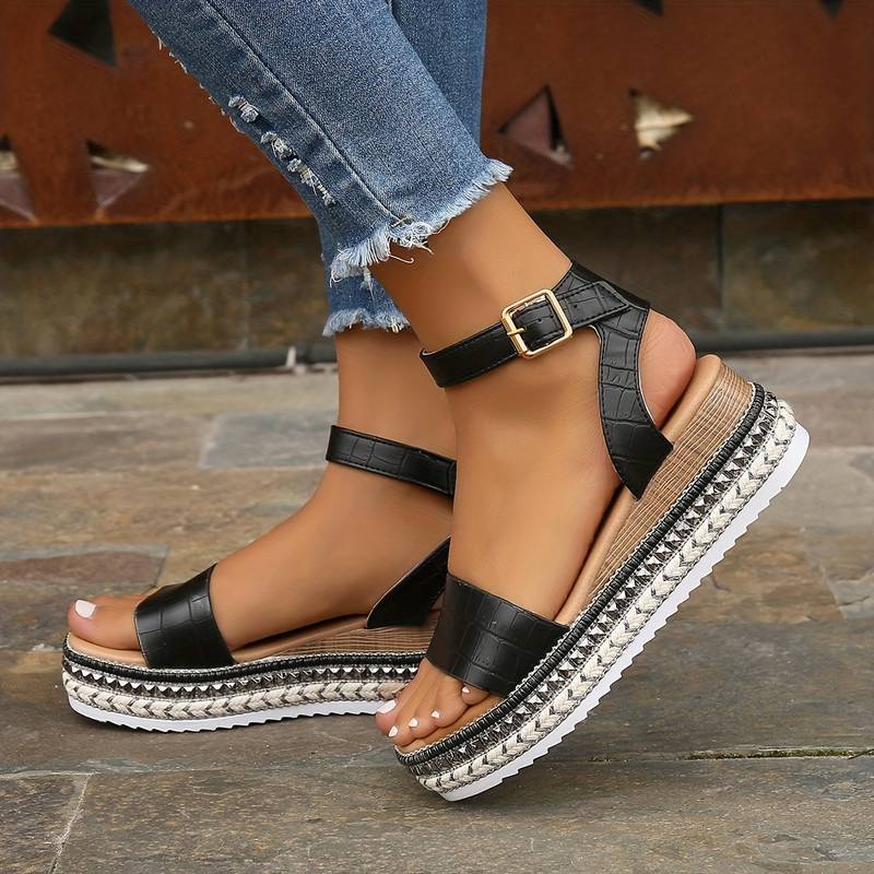 Women's Ankle Strap Platform Sandals With Textured Sole And Size Options | Temsk